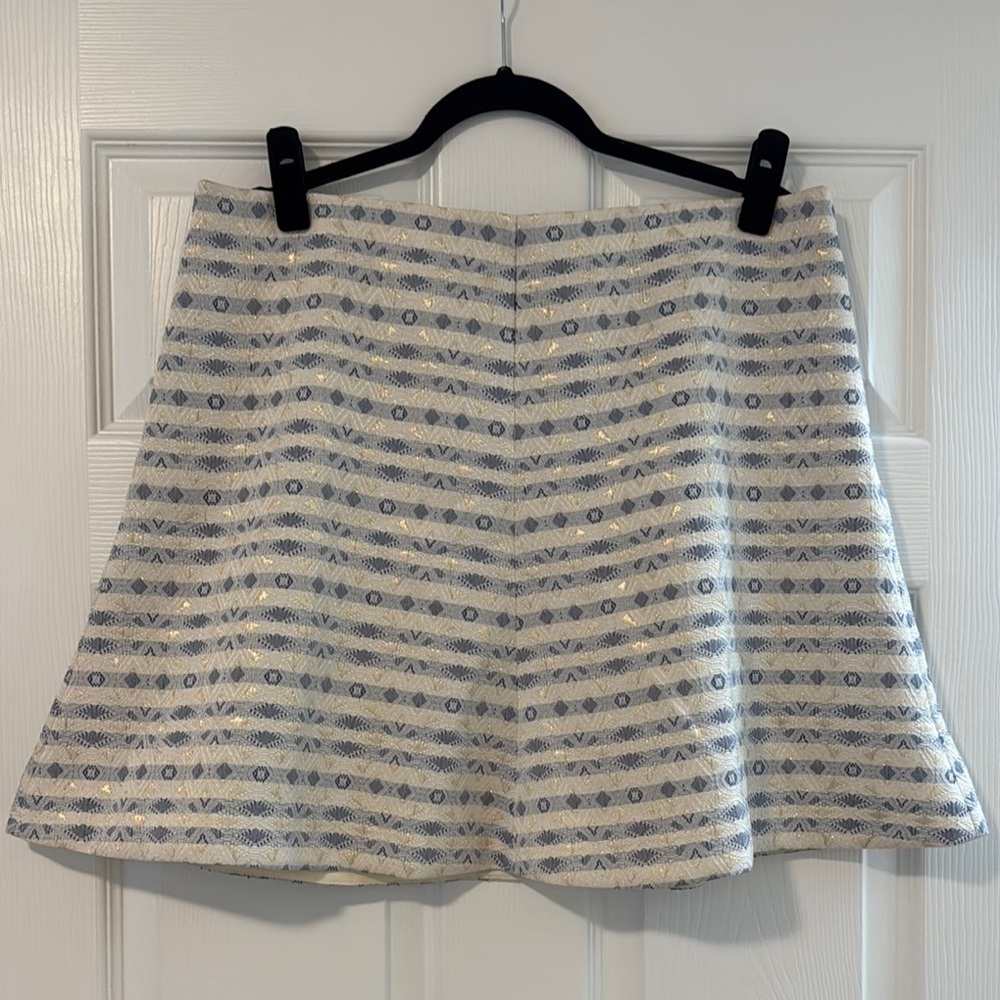 White and Blue Patterned Skirt J Crew